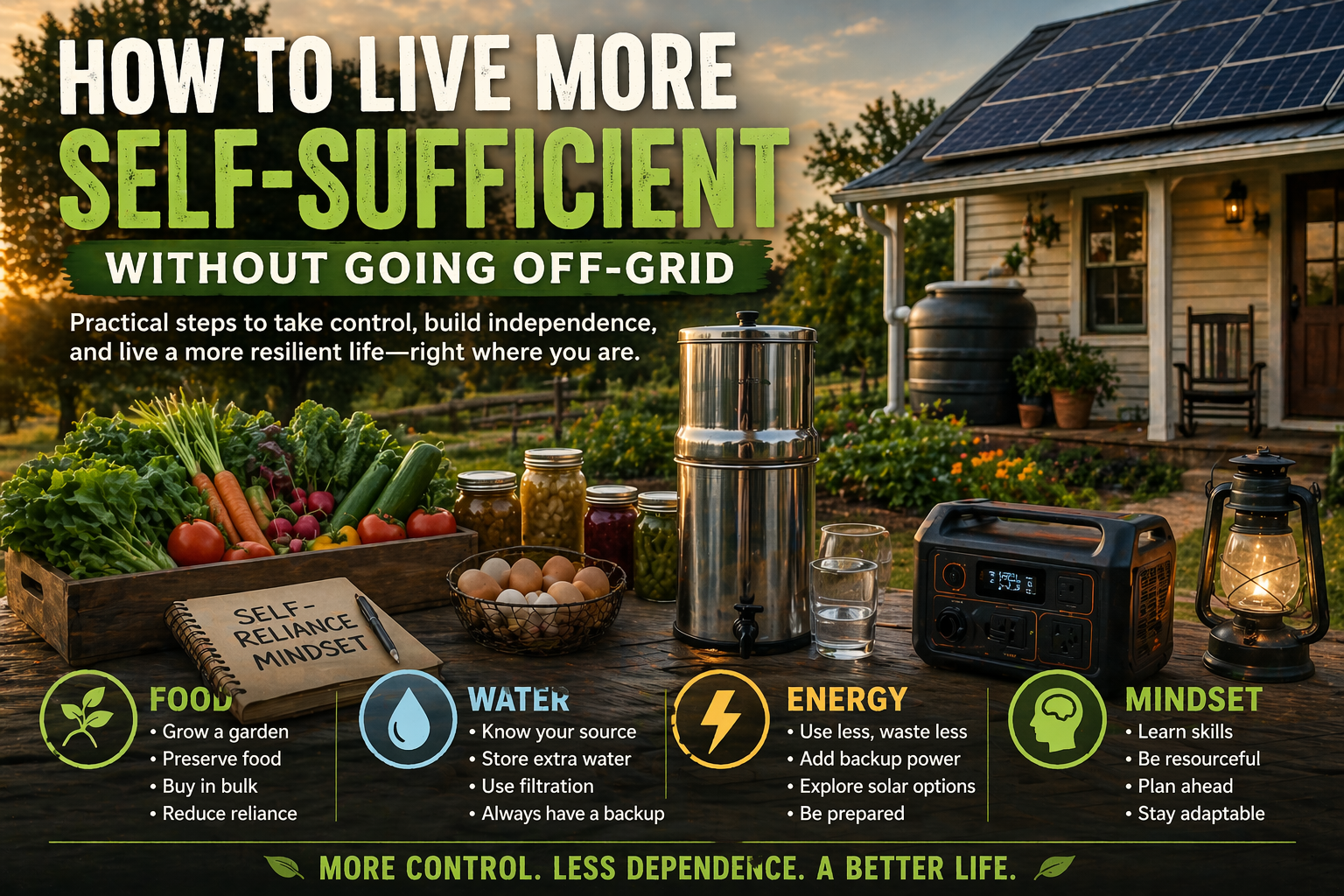 Practical self-reliant country living with rural property, tools, food, water, and preparedness.